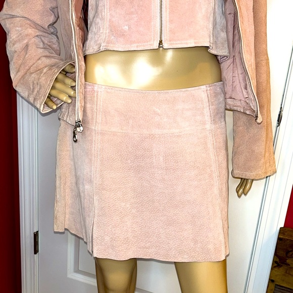 Wilson’s Leather Motorcycle Jacket Halter Top and Skirt Set Dusty Rose Y2K 2004 - Picture 2 of 16